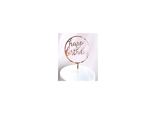 Topper pentru tort din plexiglas Happy Birthday roz auriu - 1 buc.