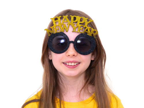 Ochelari Happy New Year în negru și auriu - 1 buc.