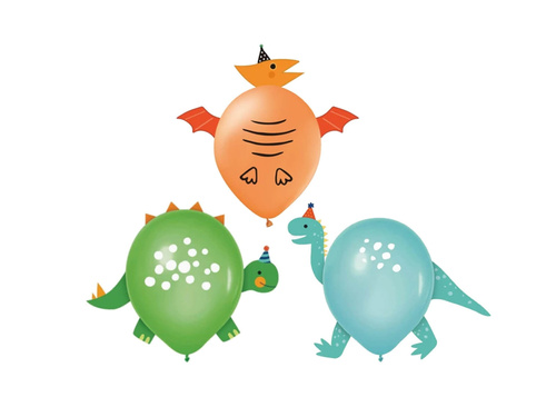 Baloane din latex cu accesorii dinozauri - 30 cm - 3 buc.