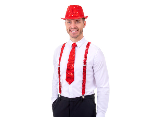 Cravată cu paiete - roșu - 36 cm - 1 buc.