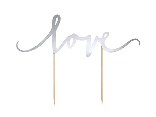 Topper argint pentru tort Love - 17 cm - 1 buc.