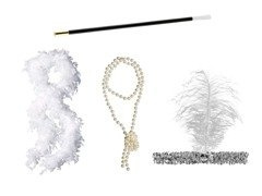 Set retro argint cu boa alb