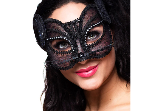 Mască de carnaval pisică neagră cu paiete - 1 buc.