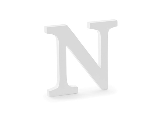 Decor din lemn litera N - alb