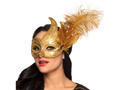 Mască de carnaval Golden Lady cu pene - 1 buc.