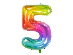 Balon de folie curcubeu cu numărul 5 - 86 cm - 1 buc.