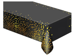 Față de masă aniversară neagră cu puncte aurii - 137 x 183 cm - 1 buc.