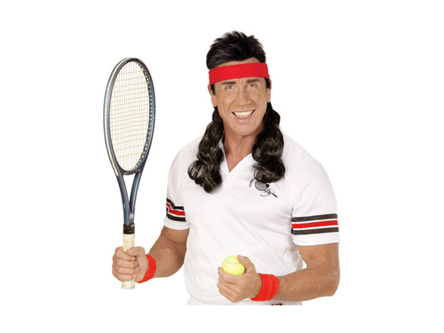 Bandă roșie de sport cu păr negru creț