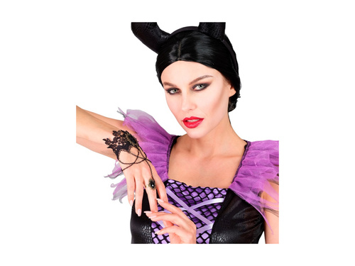 Brățară din dantelă cu inel și cristale negre