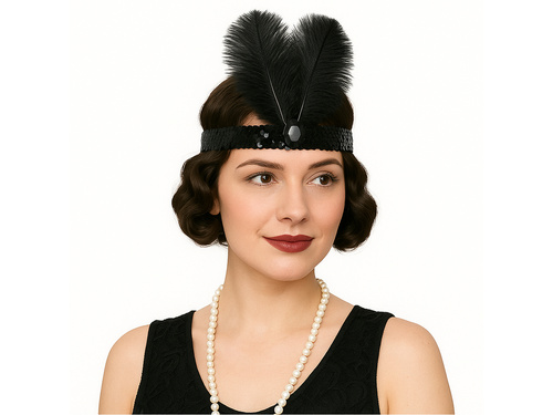 Bentiță retro cu pană neagră - 1 buc.