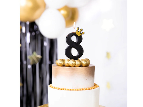 Lumânare număr opt negru cu coroană - 8 - 1 buc.