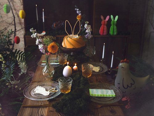 Decorațiune agățată cu rozetă iepuraș verde - 30 cm - 1 buc.