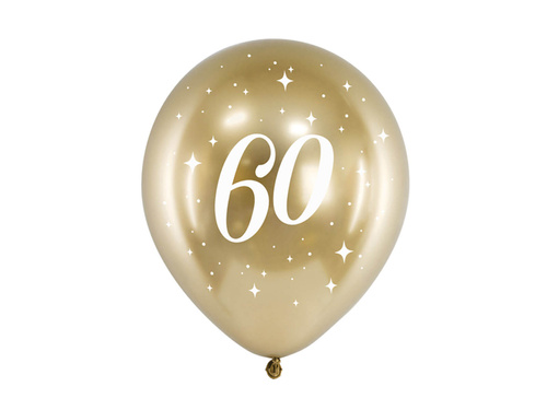 Baloane din latex aurii lucioase cu numărul 60 - 30 cm - 6 buc.