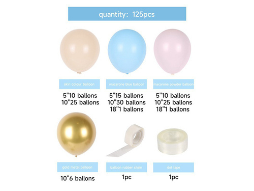 Balon ghirlandă balon set roz, albastru și crem - 125 buc.