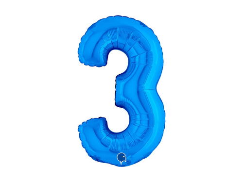 Balon din folie numărul 3 albastru - 14" - 1 buc.