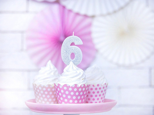 Lumânare numerică cu sclipici - 6 - 1 buc.