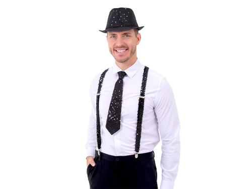 Cravată cu paiete - negru - 36 cm - 1 buc.