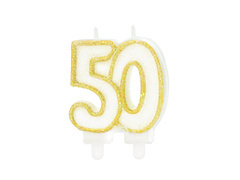 Lumânare aniversară de 50 de ani cu sclipici auriu - 8,5 cm - 1 buc.