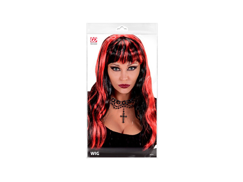 Peruca neagră de Halloween cu accente roșii