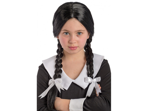 Peruca neagră cu împletituri și funde - 1 buc.