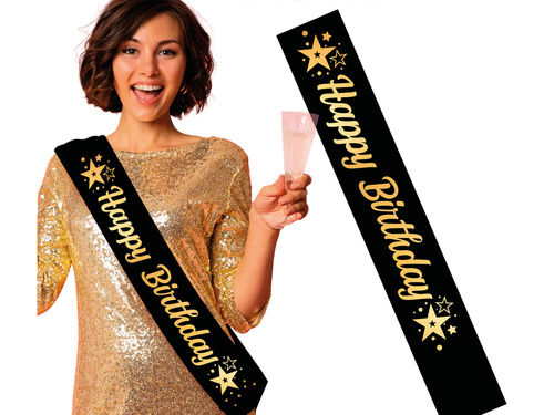Eșarfă aniversare fericită negru - 1 buc.