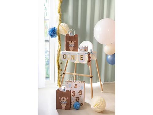 Banner pentru scaun cu ursuleț de pluș și coroană pentru ziua de naștere - 2 buc.