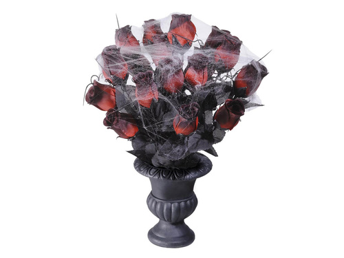 Vază cu trandafiri roșii și pânză de păianjen - 35 cm