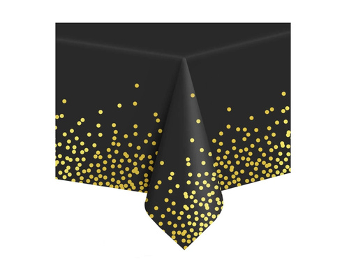 Față de masă aniversară neagră cu puncte aurii - 137 x 274 cm - 1 buc.