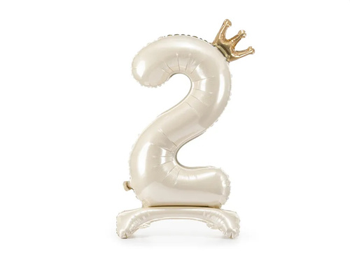 Balon vertical din folie numărul 2 crem cu coroană - 84 cm - 1 buc.