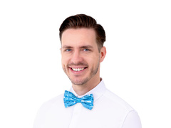 Papion albastru cu paiete - 7 x 12 cm - 1 buc.