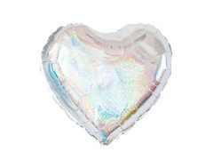 Balon argintiu holografic în formă de inimă - 46 cm - 1 buc.
