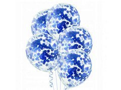 Baloane transparente cu confetti albastru - 30 cm - 5 buc