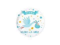 Farfurii Stork pentru Baby Shower albastru - 18 cm - 6 buc.