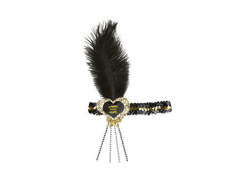 Bentiță cu paiete negre și aurii Happy New Year (inimă)