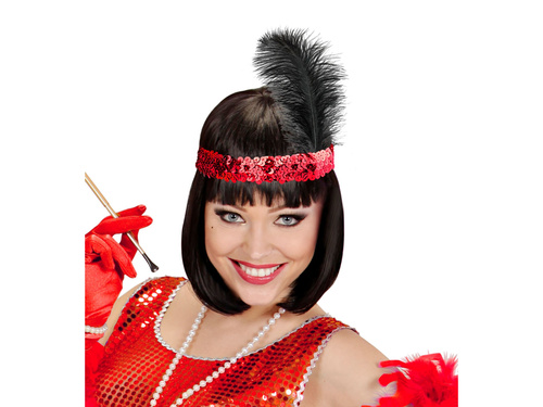 Bentiță retro roșie cu pene și paiete - 1 buc.