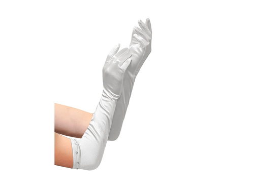 Mănuși lungi din satin alb - pentru copii