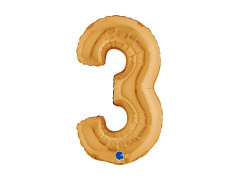 Balon din folie numărul 3 auriu - 14" - 1 buc.