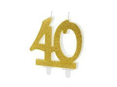 Lumânare pentru a 40-a aniversare cu sclipici auriu - 1 buc.