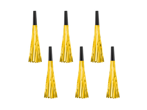 Fluier de trompetă derulat cu ciucuri aur - 6 buc