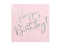 Șervețele roz strălucitor Happy Birthday - 33 cm - 20 buc.