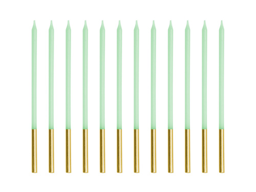 Lumânări de aniversare verzi și aurii - 14 cm - 12 buc.