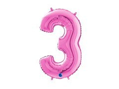 Balon de folie fucsia cu numărul 3 - 66 cm - 1 buc.