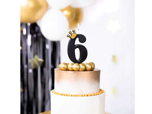 Lumânare număr șase negru cu coroană - 6 - 1 buc.