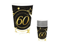 60th birthday cups negru - 240 ml - 6 buc.