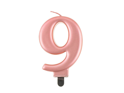 Lumânare cu număr metalic auriu roz - 9 - nouă