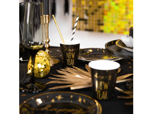 Pahare de Anul Nou fericit negru - 220 ml - 6 buc.