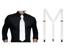 Set de accesorii pentru bretele albe cu cravată scurtă - 2 piese.