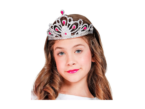 Tiară argintie cu bijuterii roz