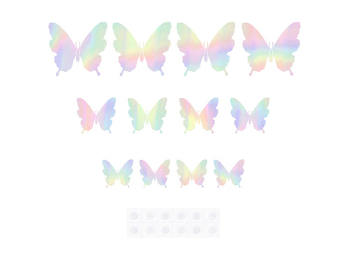 Abțibilduri cu fluturi holografici argintii - 12 buc.