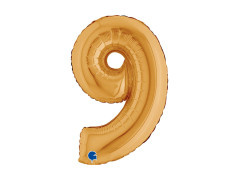 Balon din folie numărul 9 auriu - 14" - 1 buc.